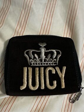 Juicy Couture Black Velvet Zip Wallet with Embroidered Crown